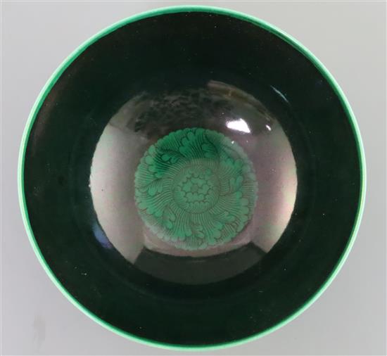 A Chinese green and black enamelled bowl, Qianlong mark, d. 12.4cm
